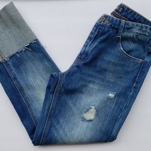 Zara Blue Distressed Cuffed Jeans Size 2